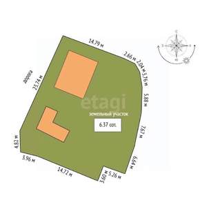 Дом 75м&sup2;, 1-этажный, участок 6 сот.  