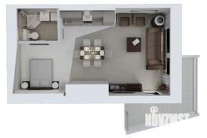 Студия квартира, на длительный срок, 44м2, 1/4 этаж