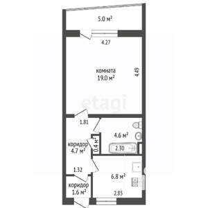 1-к квартира, вторичка, 42м2, 5/5 этаж