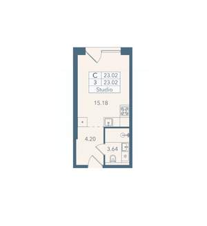 Студия квартира, вторичка, 23м2, 3/8 этаж
