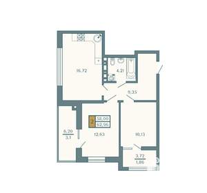 2-к квартира, вторичка, 63м2, 5/9 этаж