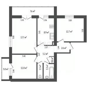 3-к квартира, вторичка, 65м2, 2/12 этаж