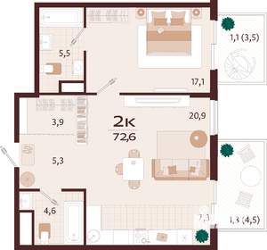 2-к квартира, вторичка, 73м2, 6/9 этаж