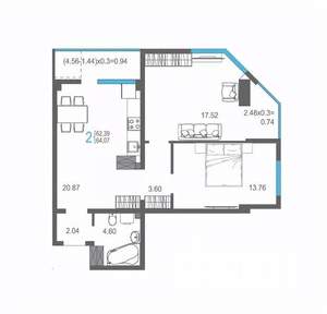 2-к квартира, строящийся дом, 64м2, 13/17 этаж