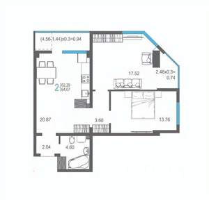 2-к квартира, вторичка, 64м2, 13/17 этаж