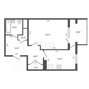 1-к квартира, вторичка, 48м2, 1/9 этаж