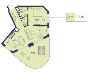 2-к квартира, вторичка, 84м2, 6/20 этаж