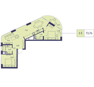 3-к квартира, вторичка, 74м2, 11/20 этаж