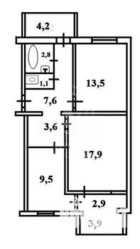 2-к квартира, вторичка, 57м2, 1/9 этаж