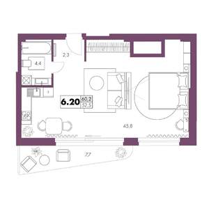 1-к квартира, строящийся дом, 60м2, 6/6 этаж