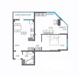 2-к квартира, вторичка, 64м2, 13/17 этаж