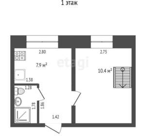 1-к квартира, вторичка, 21м2, 2/2 этаж