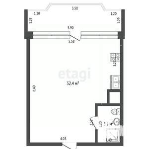 Студия квартира, вторичка, 41м2, 6/9 этаж
