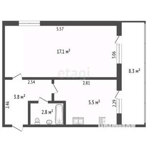 1-к квартира, вторичка, 29м2, 3/3 этаж
