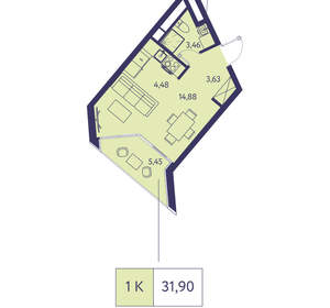 1-к квартира, вторичка, 32м2, 13/20 этаж
