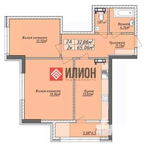 2-к квартира, вторичка, 65м2, 11/12 этаж