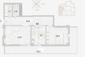 3-к квартира, вторичка, 84м2, 12/14 этаж