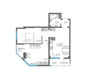 2-к квартира, вторичка, 64м2, 13/17 этаж