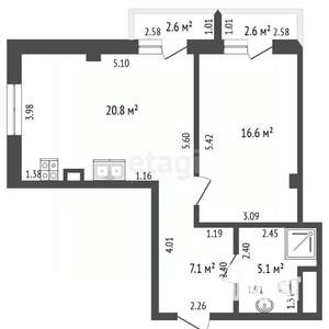 1-к квартира, вторичка, 50м2, 2/7 этаж