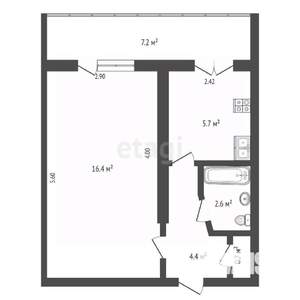 1-к квартира, вторичка, 38м2, 3/5 этаж