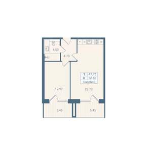 1-к квартира, вторичка, 59м2, 4/8 этаж
