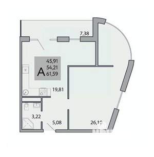 1-к квартира, вторичка, 62м2, 8/9 этаж