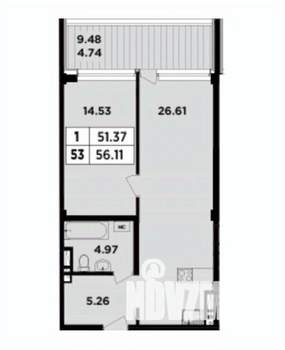2-к квартира, вторичка, 56м2, 4/8 этаж