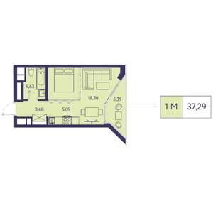 1-к квартира, строящийся дом, 37м2, 12/20 этаж