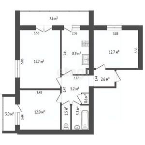 3-к квартира, вторичка, 65м2, 2/12 этаж