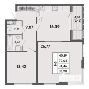 2-к квартира, вторичка, 74м2, 4/20 этаж