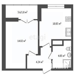 1-к квартира, вторичка, 35м2, 1/8 этаж
