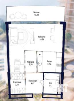 1-к квартира, вторичка, 51м2, 2/9 этаж