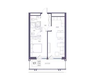 1-к квартира, вторичка, 57м2, 6/8 этаж