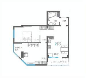 2-к квартира, строящийся дом, 64м2, 9/17 этаж