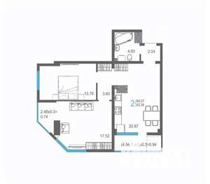 2-к квартира, вторичка, 64м2, 14/17 этаж
