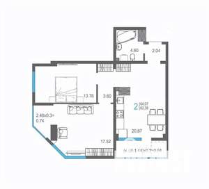 2-к квартира, строящийся дом, 64м2, 12/17 этаж