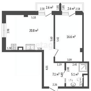 1-к квартира, вторичка, 50м2, 2/7 этаж