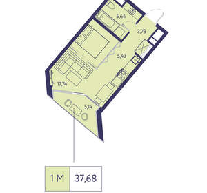 1-к квартира, вторичка, 38м2, 12/20 этаж