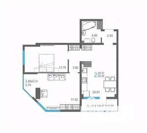 2-к квартира, строящийся дом, 64м2, 9/17 этаж