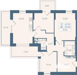 3-к квартира, строящийся дом, 89м2, 3/8 этаж
