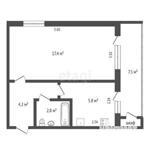 1-к квартира, вторичка, 30м2, 1/5 этаж