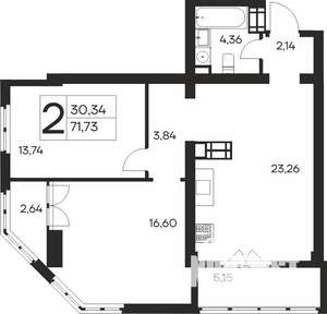 2-к квартира, строящийся дом, 72м2, 18/19 этаж