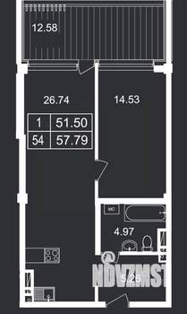 1-к квартира, вторичка, 58м2, 4/8 этаж