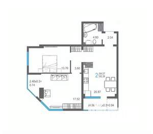 2-к квартира, строящийся дом, 64м2, 11/17 этаж