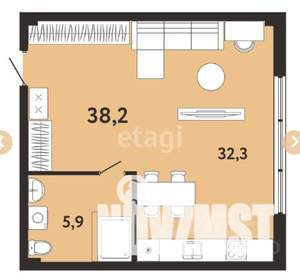 Студия квартира, вторичка, 38м2, 1/8 этаж