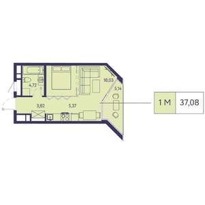 1-к квартира, вторичка, 37м2, 14/20 этаж