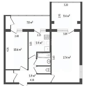 2-к квартира, вторичка, 47м2, 2/5 этаж