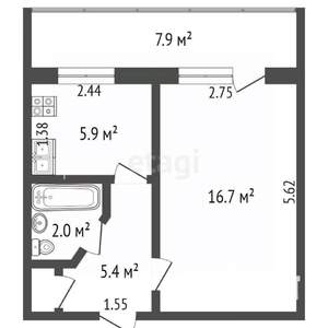 1-к квартира, вторичка, 37м2, 4/5 этаж