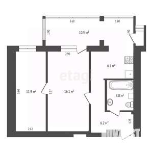 2-к квартира, вторичка, 60м2, 1/3 этаж