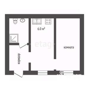 1-к квартира, вторичка, 29м2, 2/2 этаж